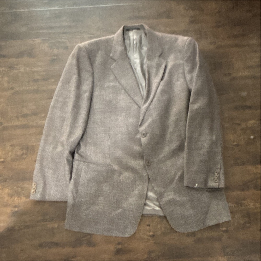 Armani Collezioni Brown Wool Tweed Blazer 44L Saks Italy AS IS Repair